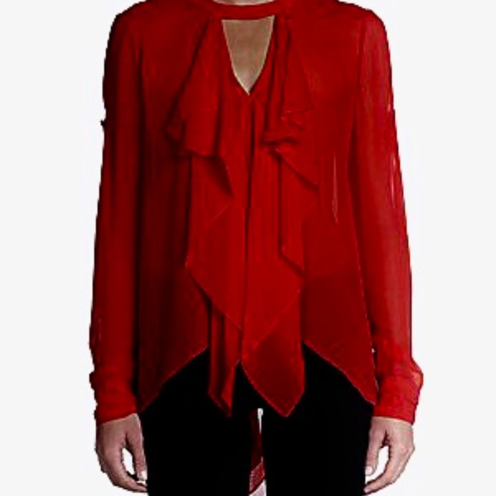 Enya Ruffle Choker Chiffon Long Sleeve Top